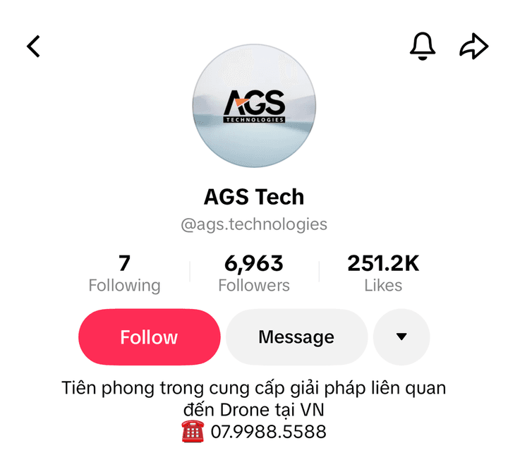 Trang TikTok AGS Tech với 6.963 người theo dõi và 251,2 nghìn lượt thích