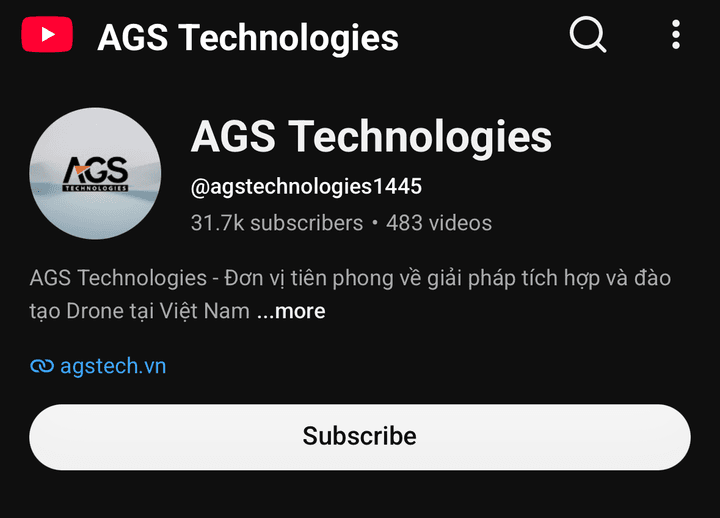 Kênh YouTube AGS Technologies với 31,7 nghìn người đăng ký và 483 video