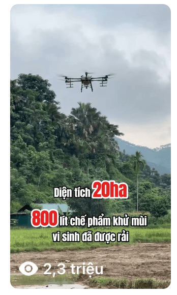 Reels ghi cảnh drone phun khử khuẩn trên diện tích 20 hecta, hiển thị 2,3 triệu lượt xem